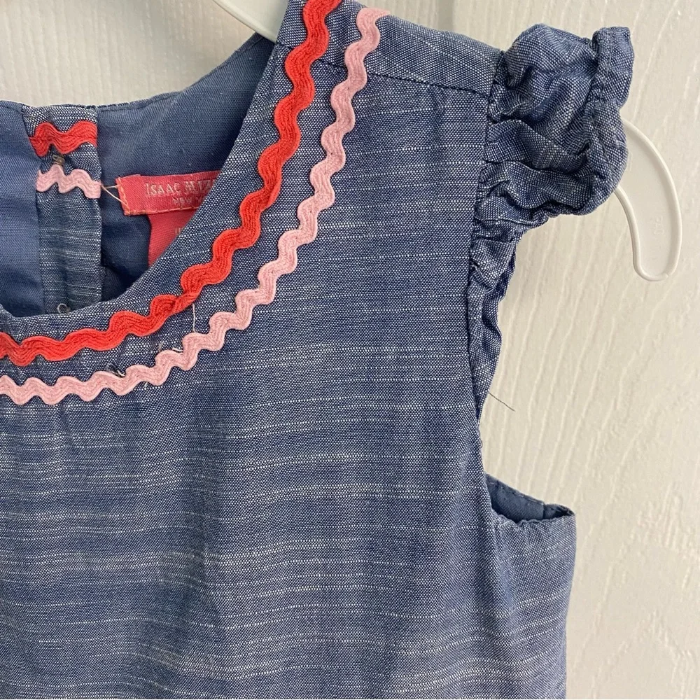 Isaac Mizrahi chambray dress with ribbons and ric rac